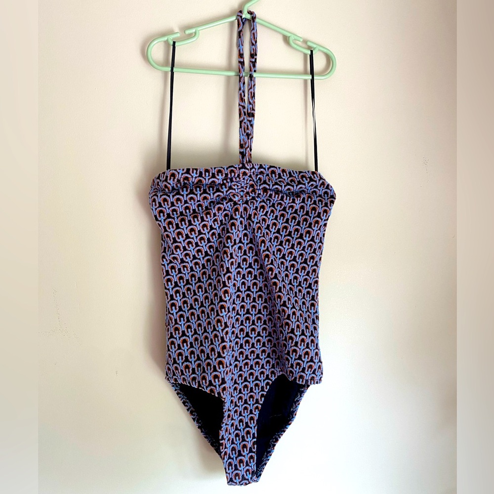Zara Blue and Orange retro paisley patterned bodysuit boho Top hippie